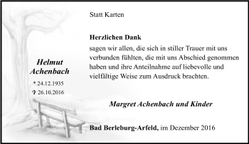 Traueranzeige von Helmut Achenbach von Tageszeitung