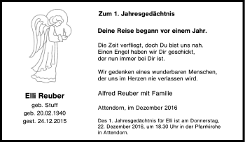 Traueranzeige von Elli Reuber von Tageszeitung