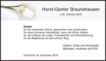 Traueranzeige von Horst-Günter Braunshausen von Tageszeitung