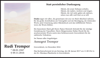 Traueranzeige von Rudi Tremper von Tageszeitung
