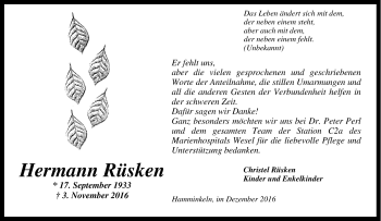Traueranzeige von Hermann Rüsken von Tageszeitung