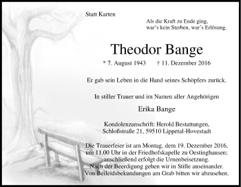 Traueranzeige von Theodor Bange von Tageszeitung