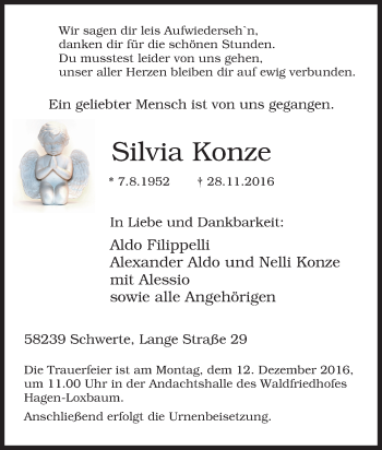 Traueranzeige von Silvia Konze von Tageszeitung