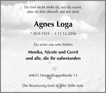 Traueranzeige von Agnes Loga von Tageszeitung