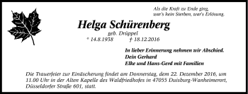 Traueranzeige von Helga Schürenberg von Tageszeitung