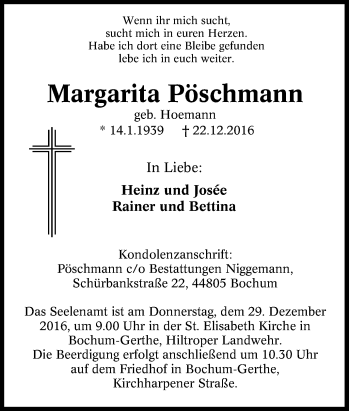 Traueranzeige von Margarita Pöschmann von Tageszeitung