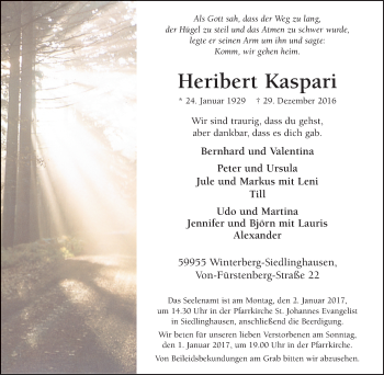 Traueranzeige von Heribert Kaspari von Tageszeitung