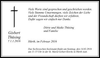 Traueranzeige von Gisbert Thüsing von Tageszeitung