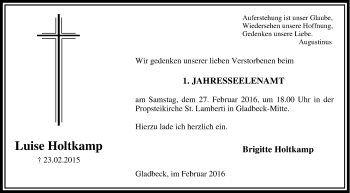 Traueranzeige von Luise Holtkamp von Tageszeitung