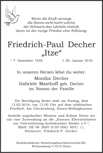 Traueranzeige von Friedrich-Paul Decher von Tageszeitung