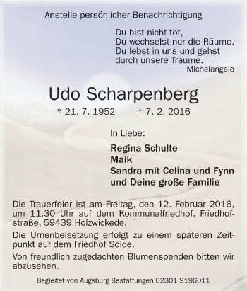 Traueranzeige von Udo Scharpenberg von Tageszeitung
