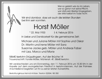 Traueranzeige von Horst Möller von Tageszeitung
