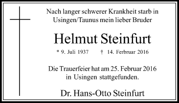 Traueranzeige von Helmut Steinfurt von Tageszeitung