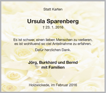 Traueranzeige von Ursula Sparenberg von Tageszeitung