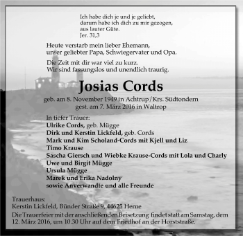 Traueranzeige von Josias Cords von Tageszeitung