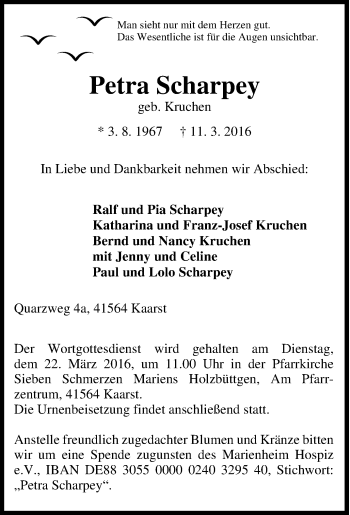 Traueranzeige von Petra Scharpey von Tageszeitung