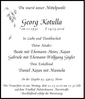 Traueranzeige von Georg Kotulla von Tageszeitung