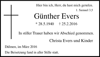 Traueranzeige von Günther Evers von Tageszeitung