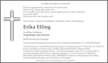 Traueranzeige von Erika Elling von Tageszeitung