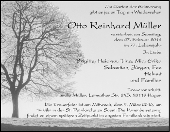 Traueranzeige von Otto Reinhard Müller von Tageszeitung