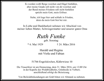 Traueranzeige von Ruth Funke von Tageszeitung