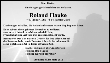 Traueranzeige von Roland Hauke von Tageszeitung