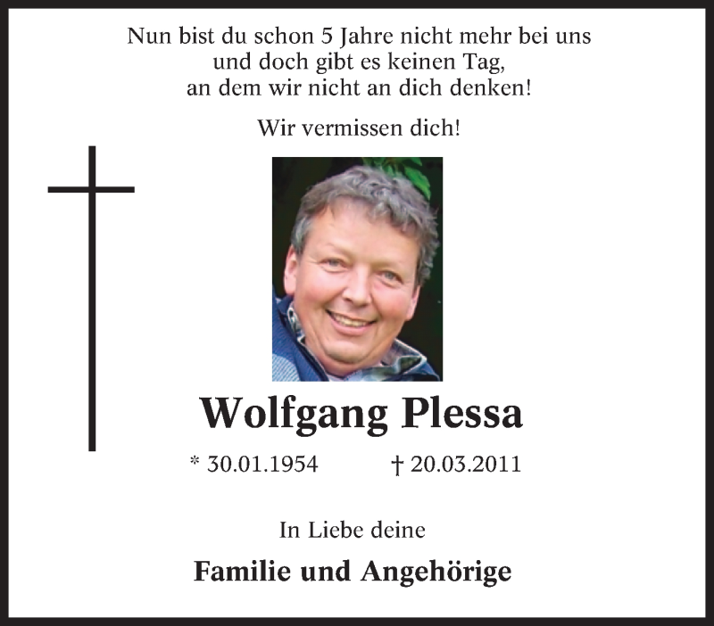  Traueranzeige für Wolfgang Plessa vom 21.03.2016 aus Tageszeitung