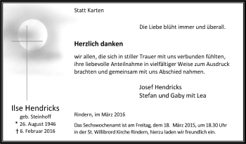 Traueranzeige von Ilse Hendricks von Tageszeitung