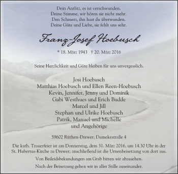 Traueranzeige von Franz-Josef Hoebusch von Tageszeitung