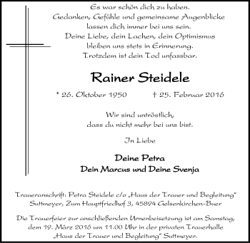 Traueranzeige von Rainer Steidele von Tageszeitung