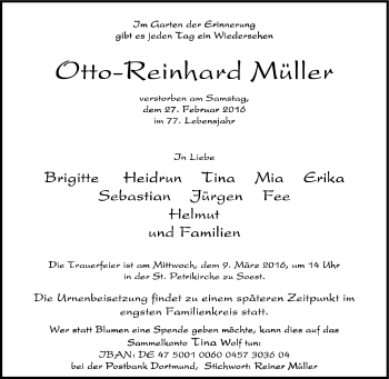 Traueranzeige von Otto-Reinhard Müller von Tageszeitung