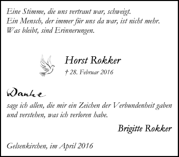 Traueranzeige von Horst Rokker von Tageszeitung