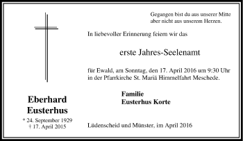 Traueranzeige von Eberhard Eusterhus von Tageszeitung