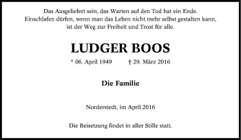 Traueranzeige von Ludger Boos von Tageszeitung