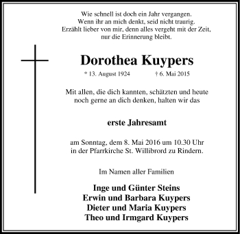 Traueranzeige von Dorothea  Kuypers von Tageszeitung