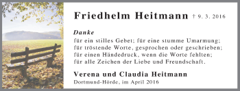 Traueranzeige von Friedhelm Heitmann von Tageszeitung