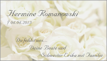 Traueranzeige von Hermine Romanowski von Tageszeitung