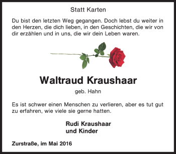Traueranzeige von Waltraud Kraushaar von Tageszeitung