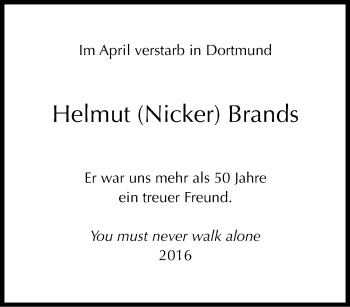 Traueranzeige von Helmut Brands von Tageszeitung