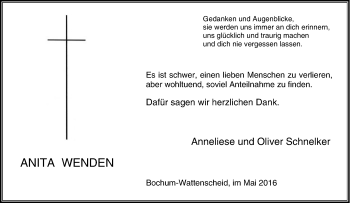 Traueranzeige von Anita Wenden von Tageszeitung
