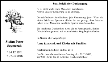 Traueranzeige von Stefan Peter Szymczak von Tageszeitung