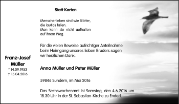 Traueranzeige von Franz-Josef Müller von Tageszeitung