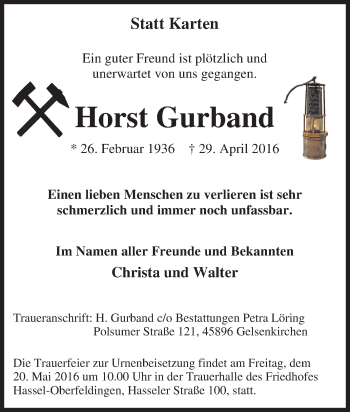 Traueranzeige von Horst Gurband von Tageszeitung