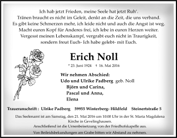 Traueranzeige von Erich Noll von Tageszeitung