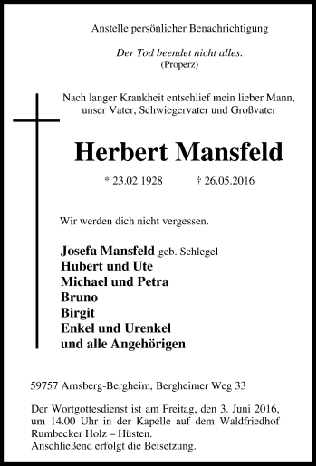 Traueranzeige von Herbert Mansfeld von Tageszeitung