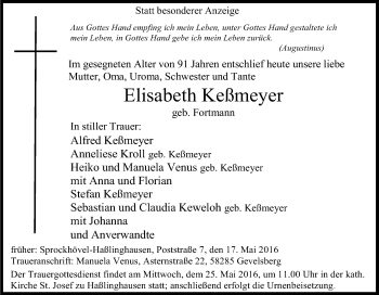 Traueranzeige von Elisabeth Keßmeyer von Tageszeitung