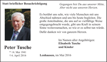 Traueranzeige von Peter Tusche von Tageszeitung
