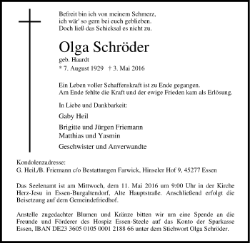 Traueranzeige von Olga Schröder von Tageszeitung