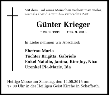 Traueranzeige von Günter Krieger von Tageszeitung