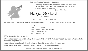Traueranzeige von Helga Gerlach von Tageszeitung